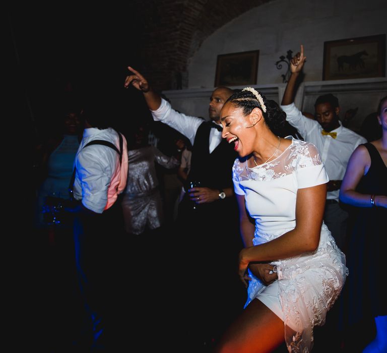 The bride and groom dancing at their epic dancehall afterparty