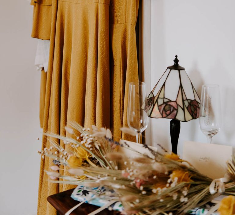 Custom bridesmaid dresses in bright yellow colour inspired by sunflowers 