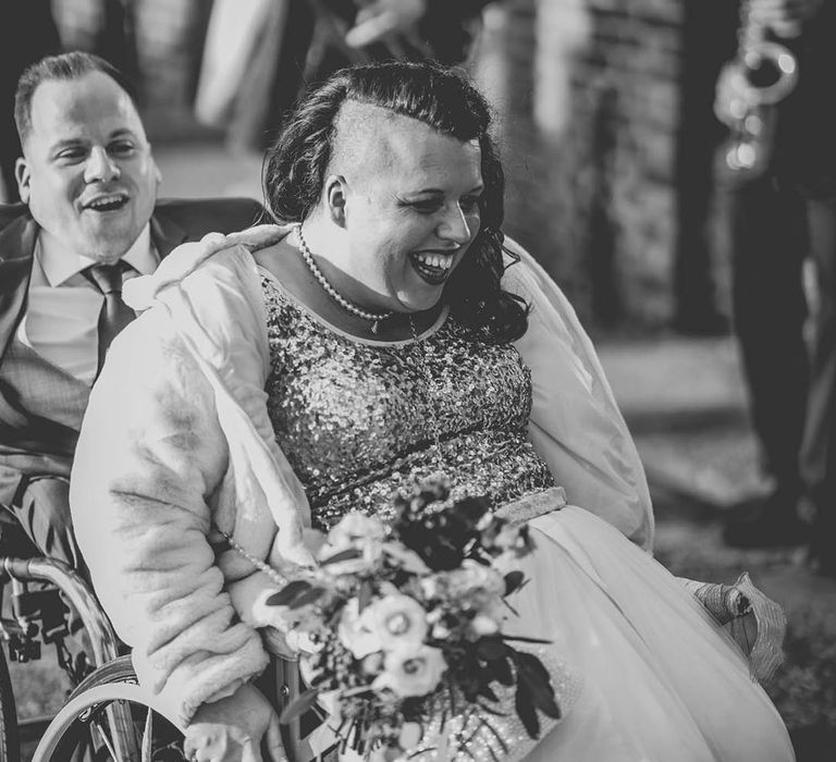 Wedding guest in sequin dress 