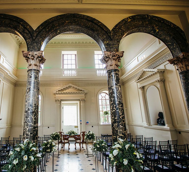 Chicheley Hall wedding venue filled with floral arrangements