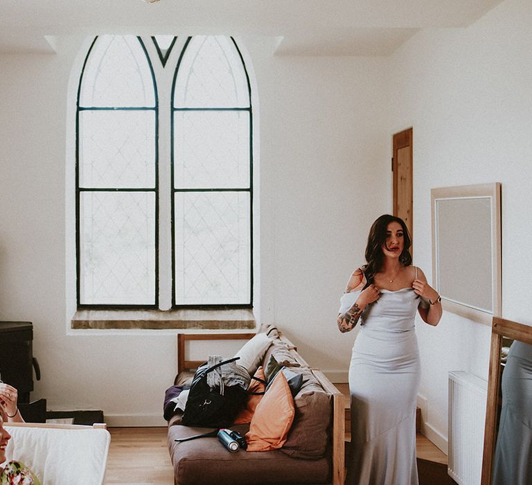 Bridesmaids getting ready on the morning of wedding day