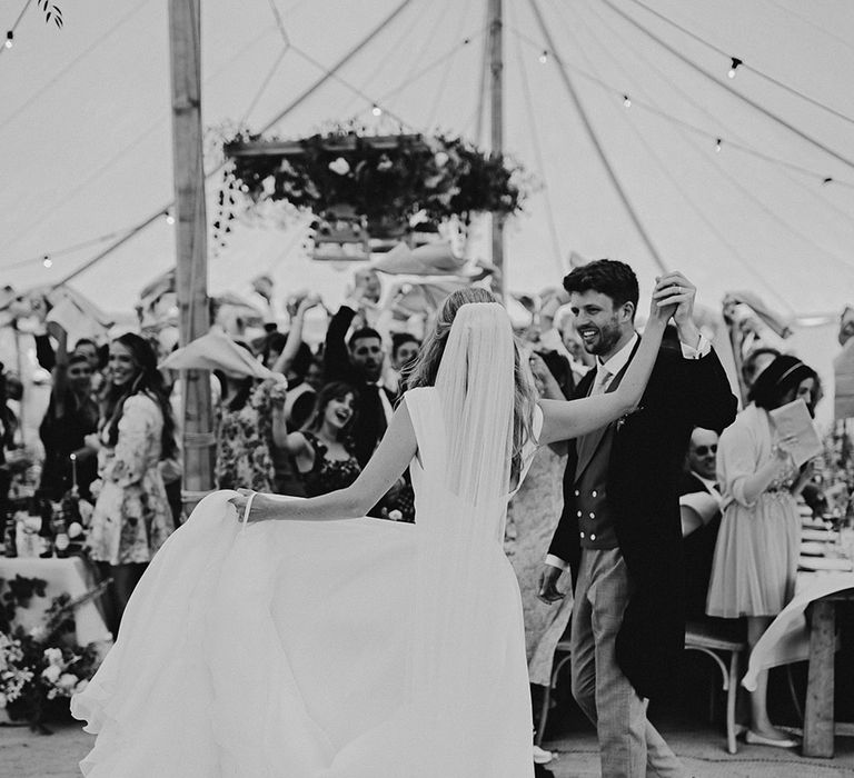 first dance at marquee Sennen cove wedding