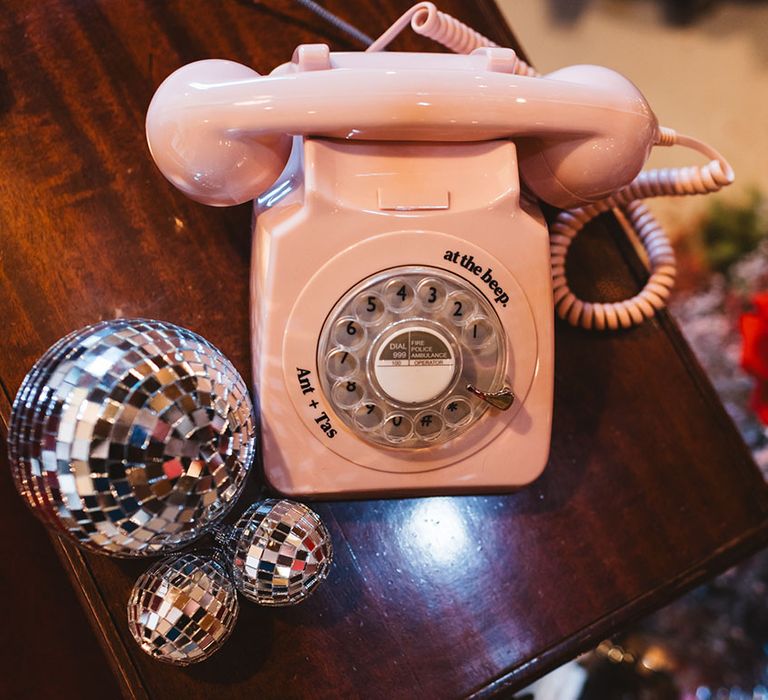 Personalised pink audio guest book vintage telephone 