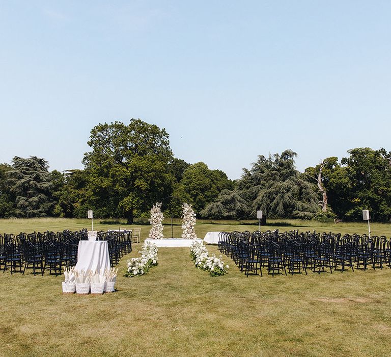 Outdoor wedding ceremony at Offley Place wedding venue in Hertfordshire 