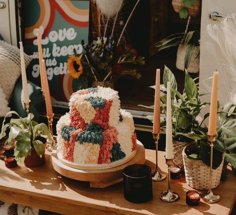 Buttercream wedding cake in 70s colours 