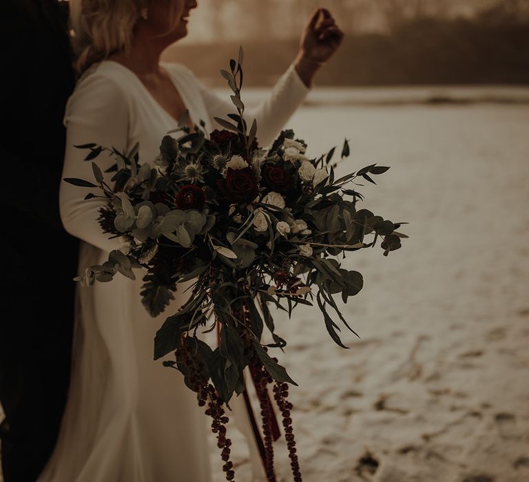 Stunning large bouquet at Winter wedding