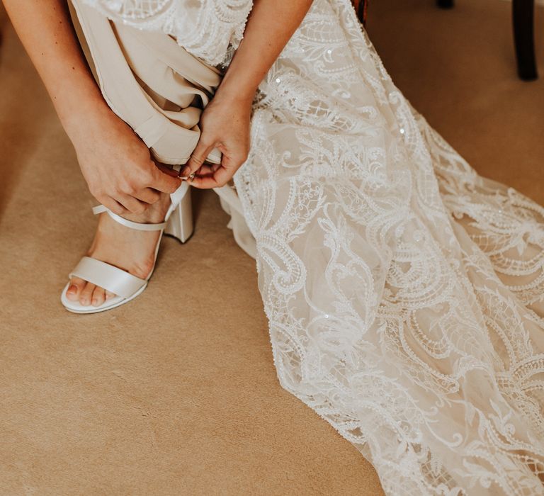 Ivory satin shoes for bride with open toe detail