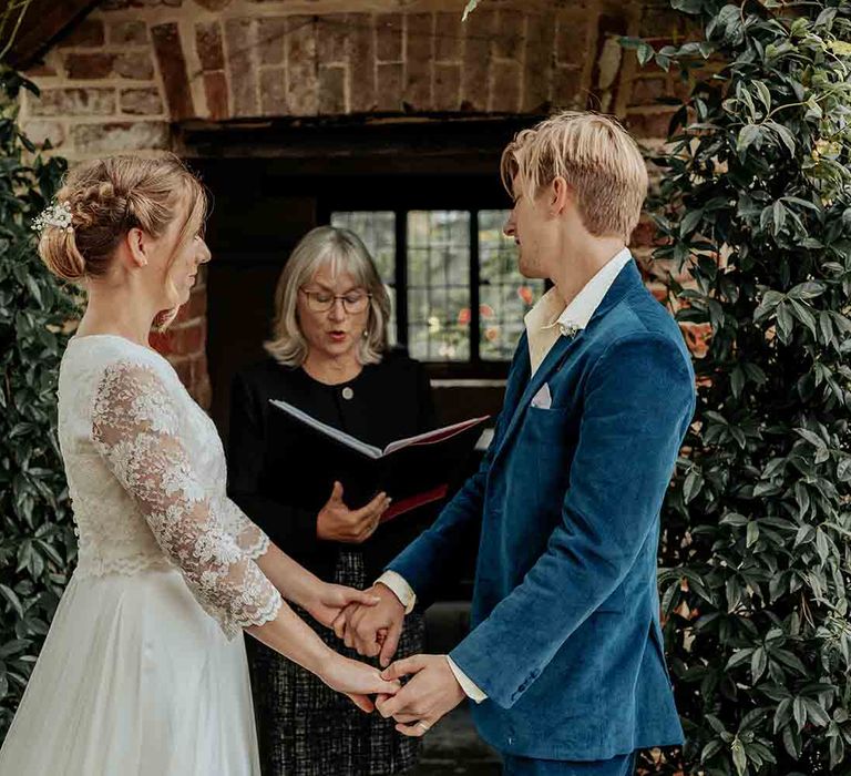 Bride and groom at Cadhay House outdoor wedding