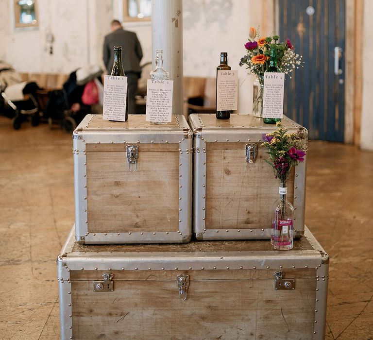 Wine bottle table plan idea for the industrial wedding 