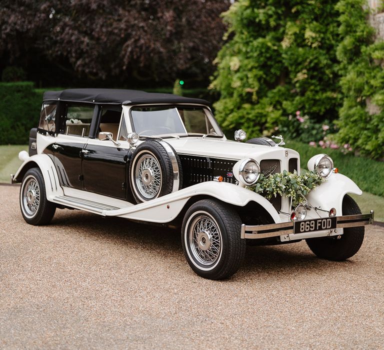 Vintage black and cream wedding car transport idea for 1920s theme wedding 