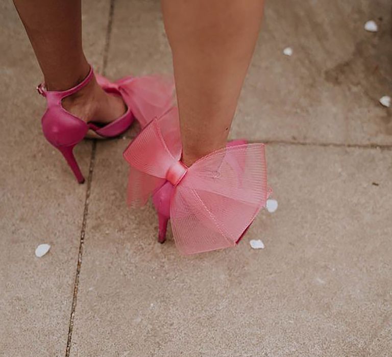 Pink heel with a oversized mesh bow on the back from Jimmy Choo 