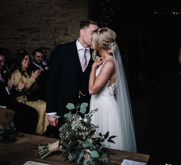 Dramatic wedding photography at stone barn wedding