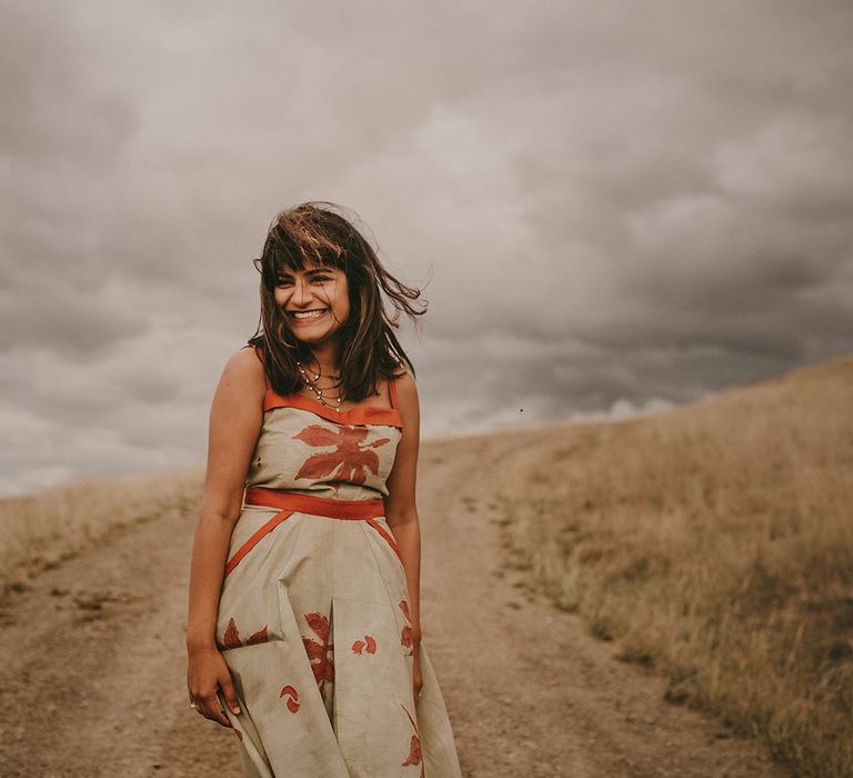 The bride wore a homemade dress to celebrate her wedding day in New Zealand