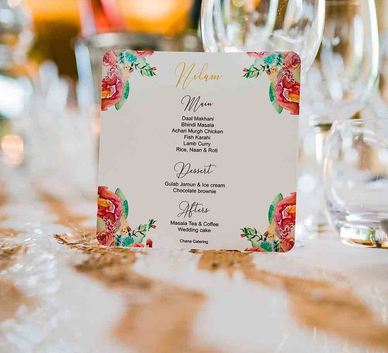 Watercolour floral wedding menu