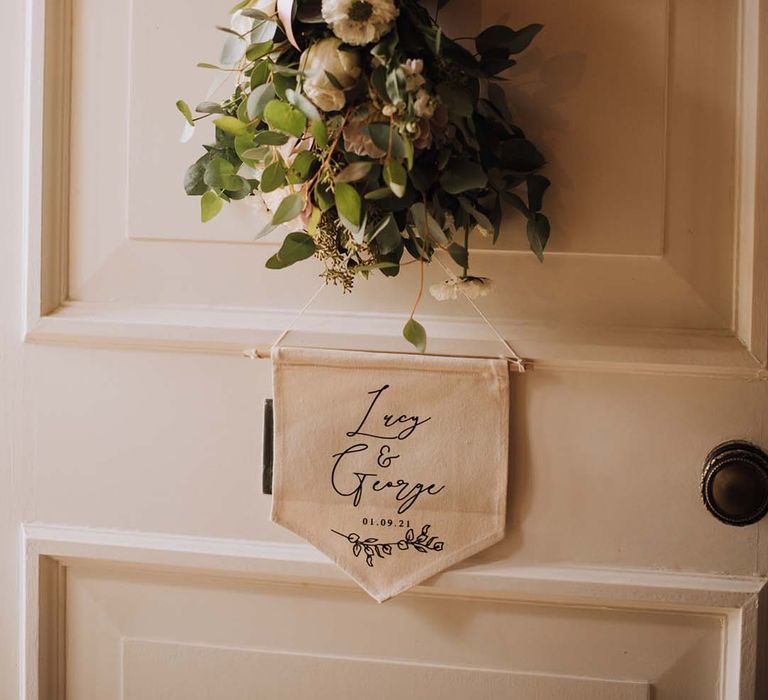 Wedding flower decor and linen sign