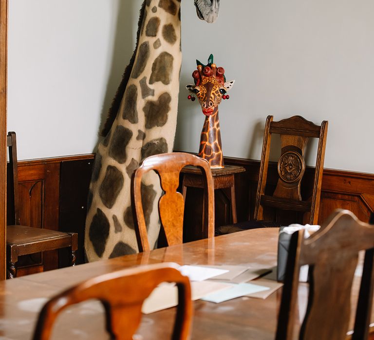 Giraffe decor at the chateau wedding venue 