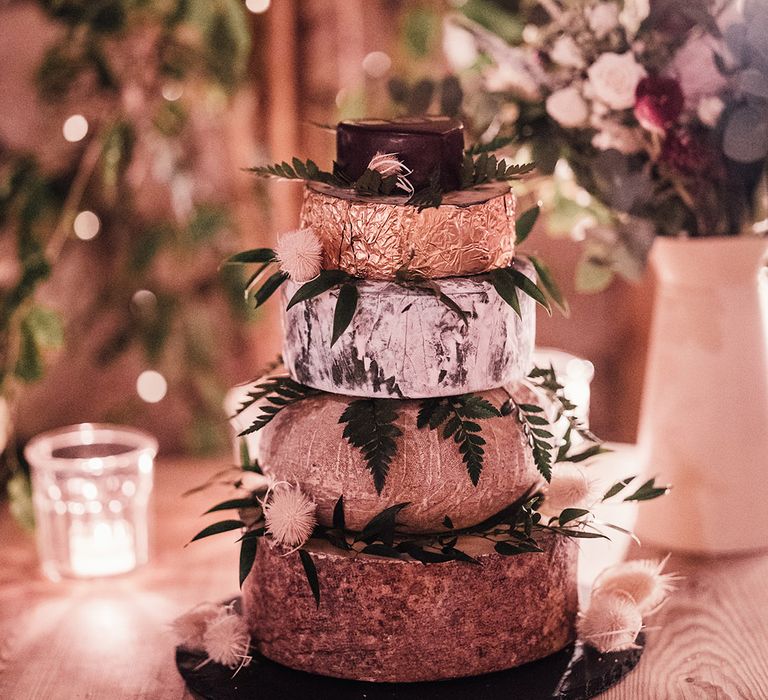 Unique cheese tower alternative to a wedding cake 