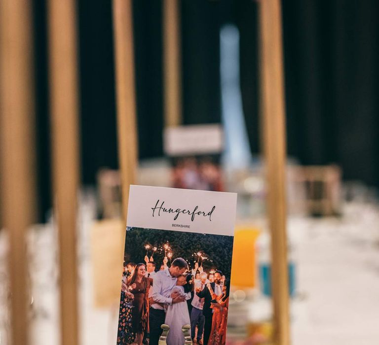 Personalised wedding table numbers at Indian-English fusion wedding at Templars Barn