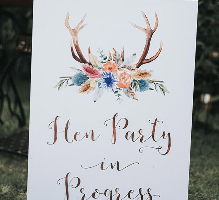 "Hen Party in Progress" sign for festival theme wedding by Bai and Elle Photography