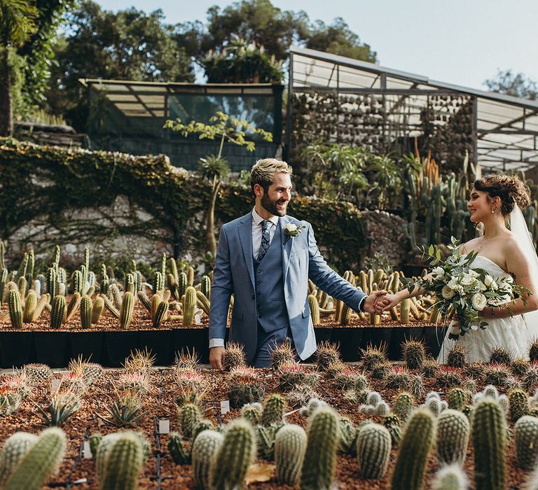 Bride and groom portraits inside Gibraltar Botanic Gardens wedding venue