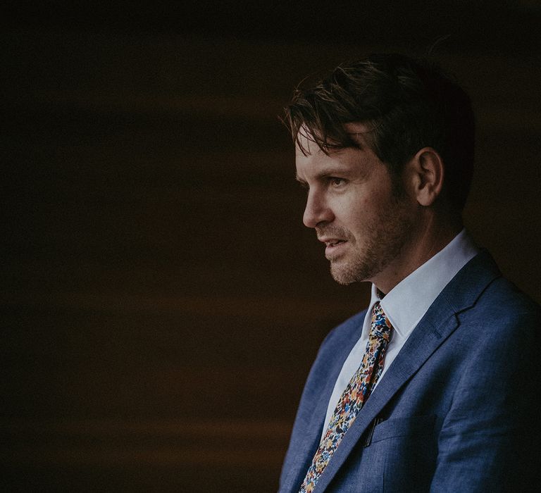 Groom waits for bride on the day of his wedding