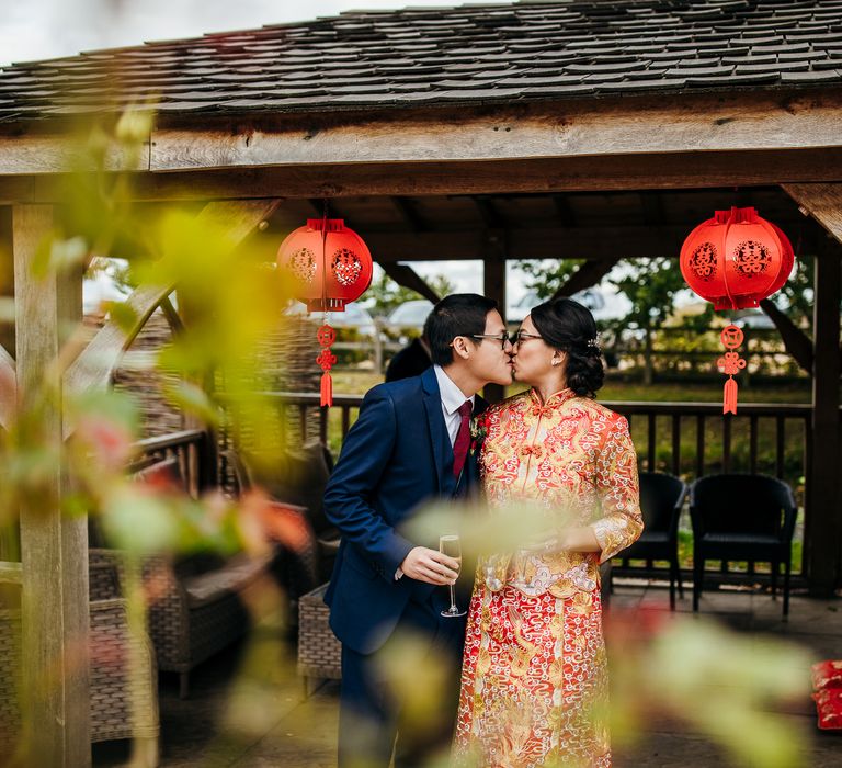 Bride wears traditional Chinese dress on wedding day