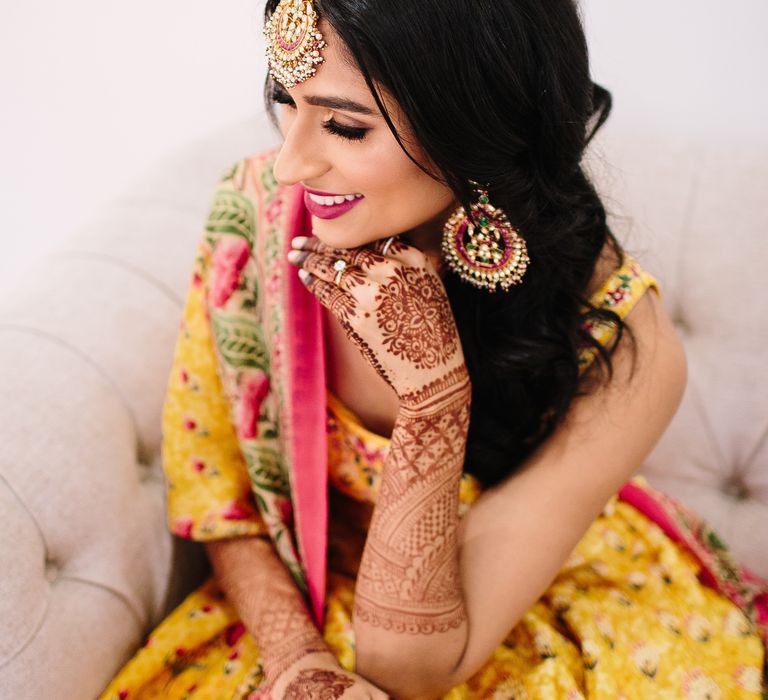 Bride wears beautifully vibrant and bright yellow anarkali 