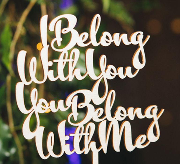 I belong with you, you belong with me wooden laser cut wedding cake topper 