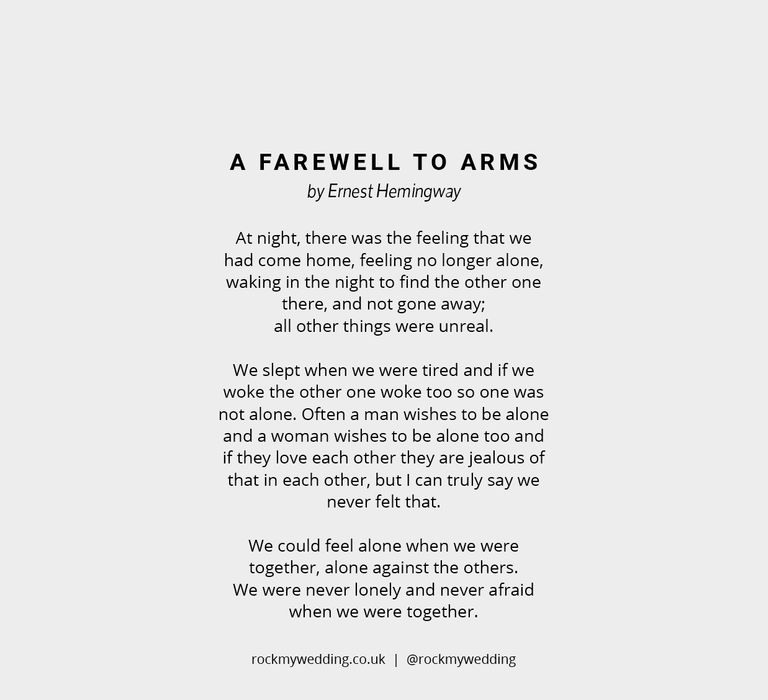 A Farewell To Arms by Ernest Hemingway | Wedding readings from books