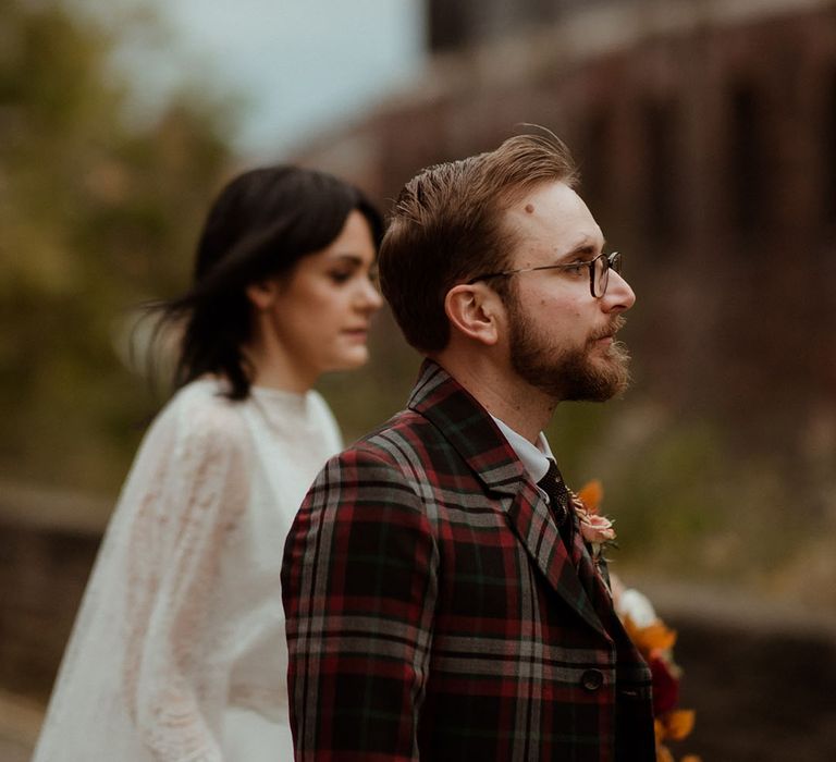 Groom wears bespoke tartan suit on his wedding day 