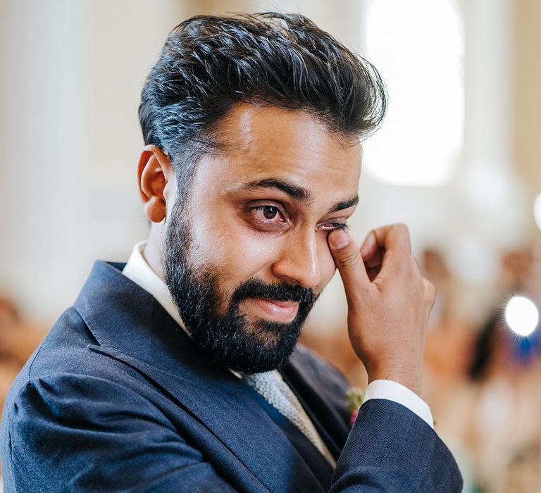 Groom becomes emotional during wedding ceremony at Syon Park