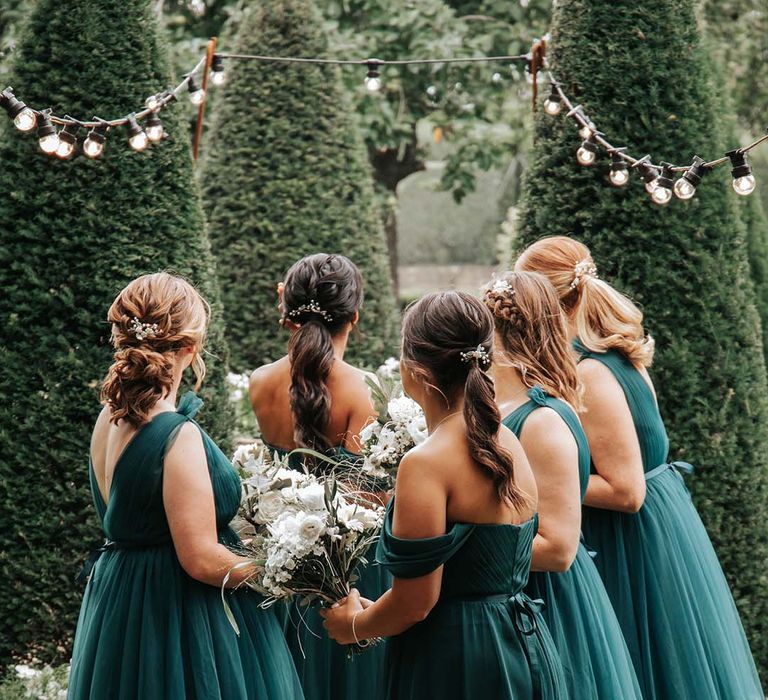 Forest green tulle bridesmaid dresses