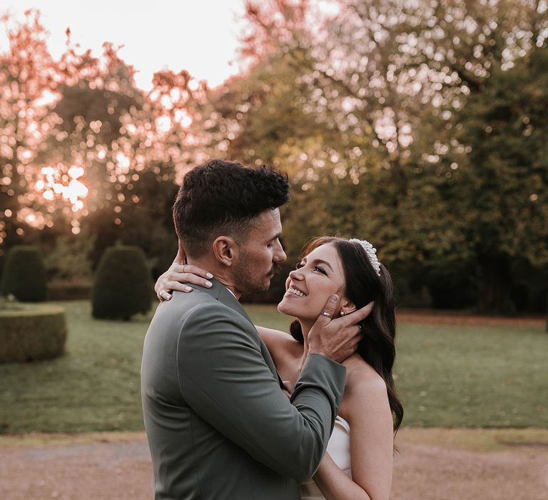 Golden hour couple portrait during winter wedding 