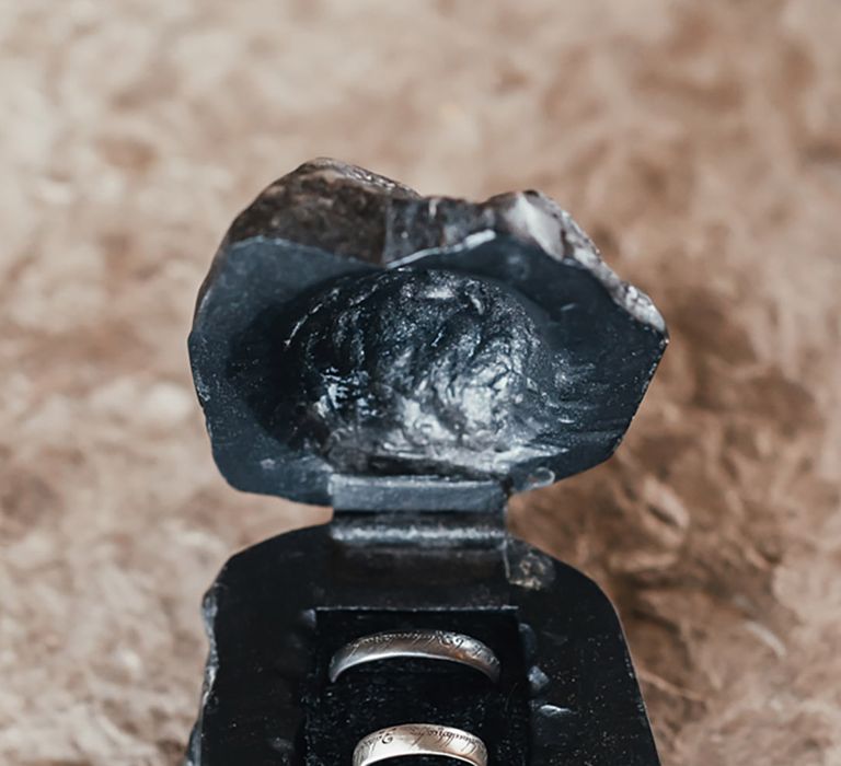 Unique wedding ring box that looks like a rock 