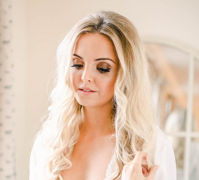 Bridal hair and makeup on wedding morning 