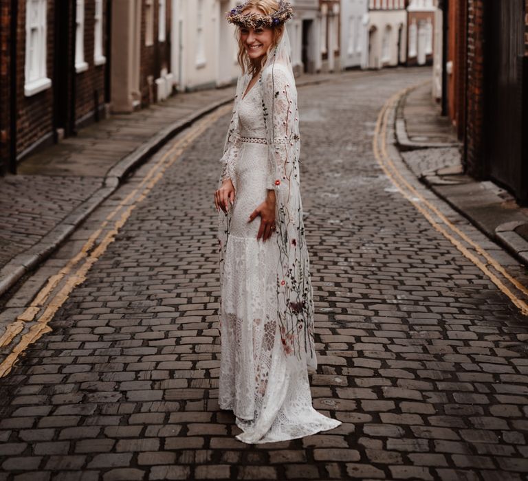 Fitted lace wedding dress for boho bride 