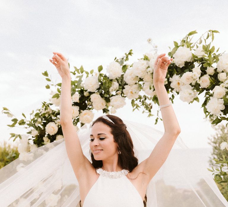 Ballerina bride in halter neck wedding dress 