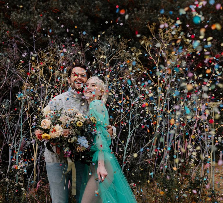 Colourful confetti moment for stylish beach elopement 