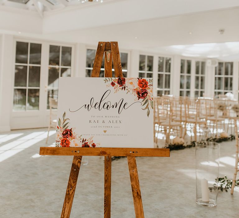 Wedding stationery on wooden easel 