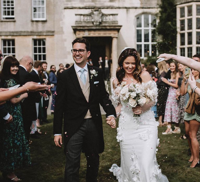 Confetti exit for bride and groom