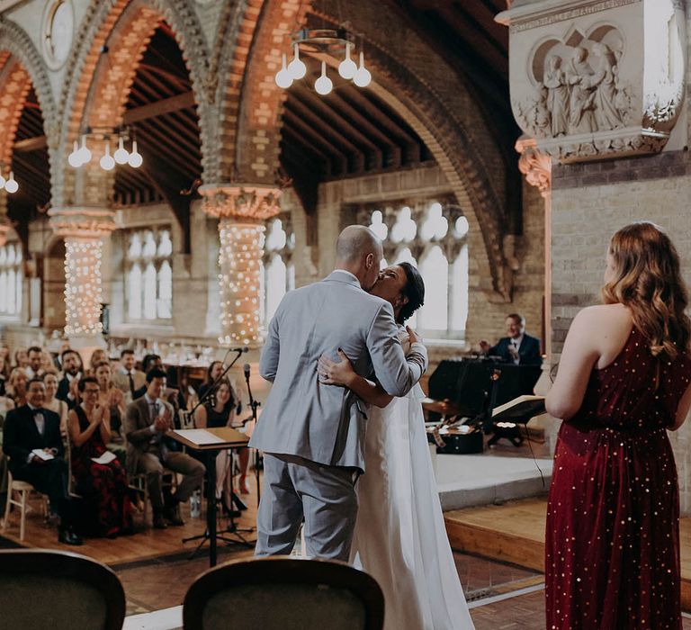  Bride & groom kiss on their wedding day during ceremony | Irene Yap Photography