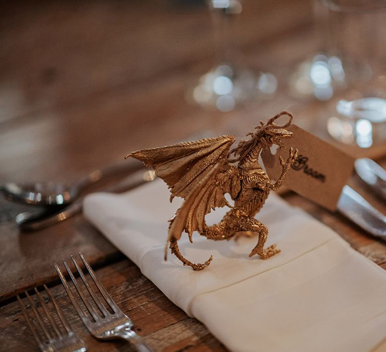 Gold dragon wedding favour for the groom 