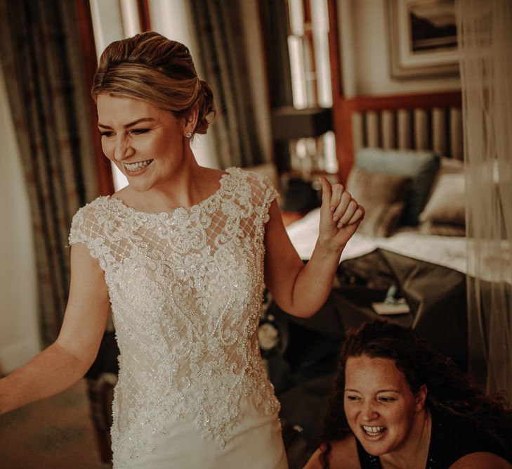 Bride getting ready for Lake District winter wedding