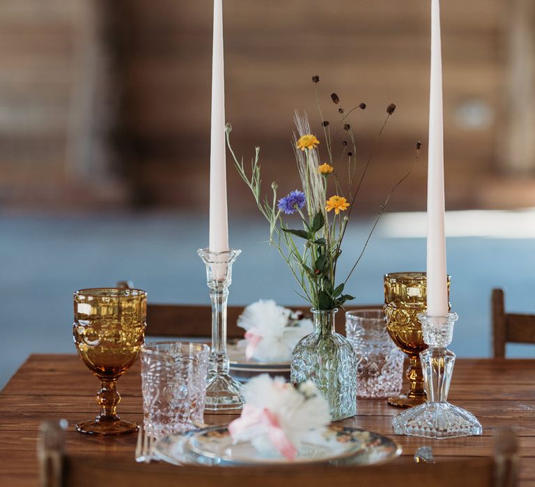 cut glass goblets and candlesticks 