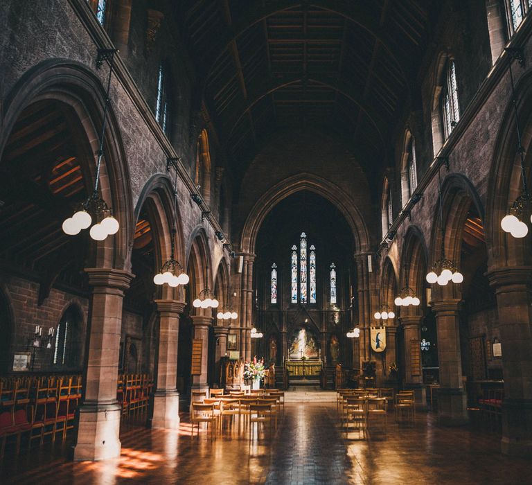 Interior of church wedding ceremony in Chester