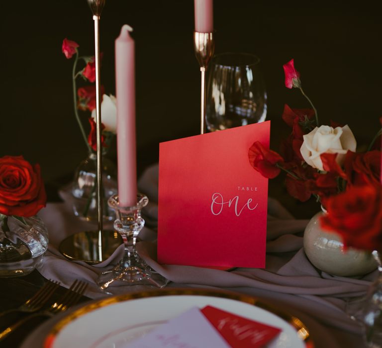 Coral tablescape with stationery 