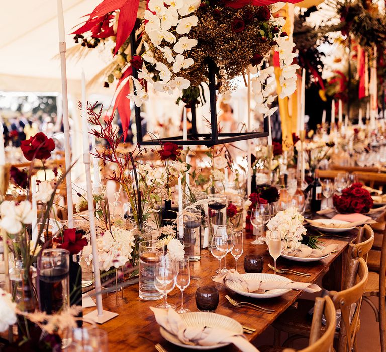 Dried flower installation for marquee wedding