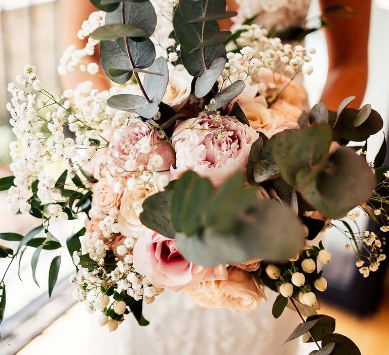 Pink peony wedding bouquet for bride