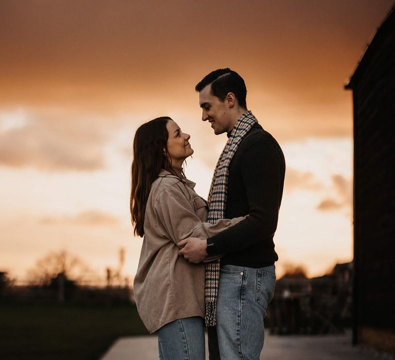 Golden hour engagement session at The Cherry Barn