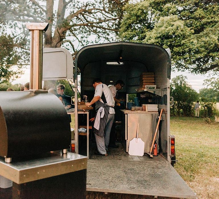 Outdoor wedding food pizza van for the guests 